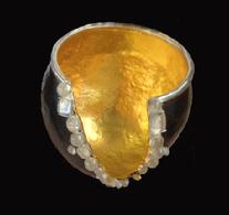 hand raised copper vessel, chasing and repousse, 24k gold